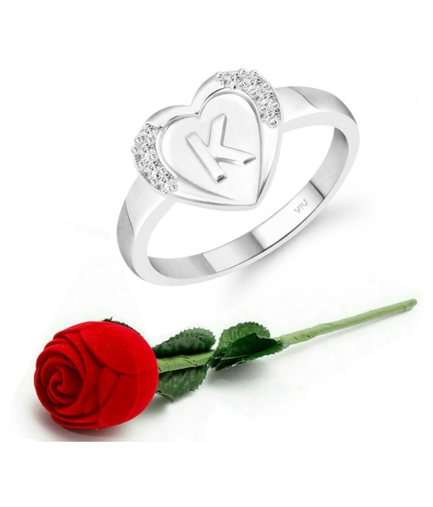     			Vighnaharta cz alloy Rhodium plated Valentine collection Initial '' K '' Letter in heart ring alphabet collection  with Scented Velvet Rose Ring Box for women and girls and your Valentine.