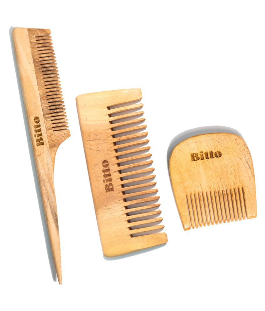     			Bitto Neem Wood Comb Rattail, Beard, Shower Massage Brush Pack of 3
