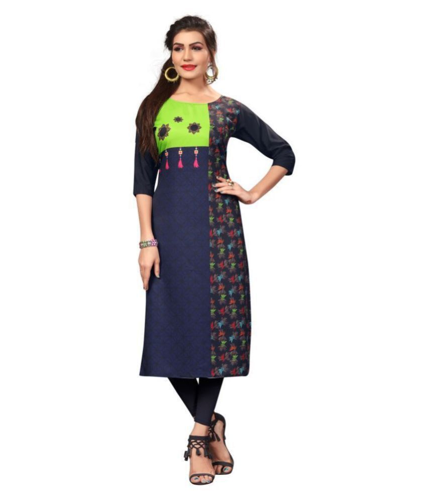     			HivaTrendz - Navy Crepe Women's Straight Kurti ( Pack of 1 )