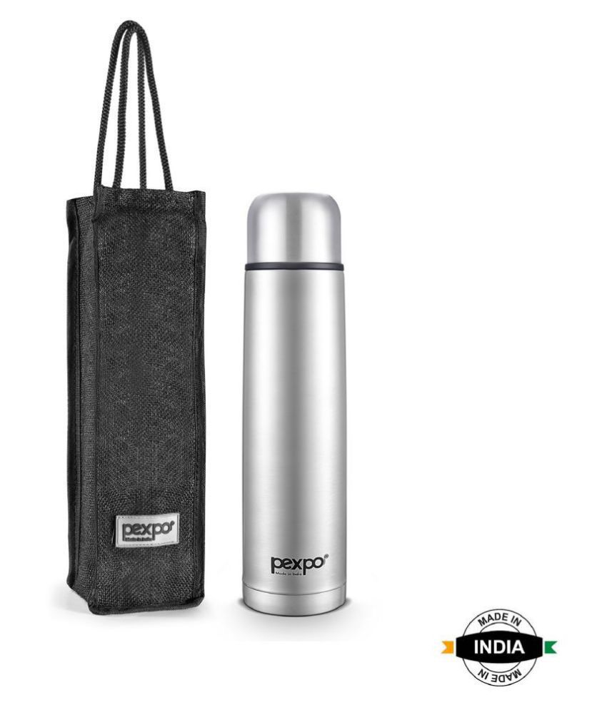     			Pexpo 1000ml 24 Hrs Hot and Cold Flask with Jute-bag, Flamingo Vacuum insulated Bottle (Pack of 1, Silver)