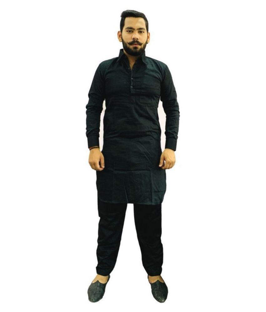     			Preen Black Cotton Pathani Suit Single Pack