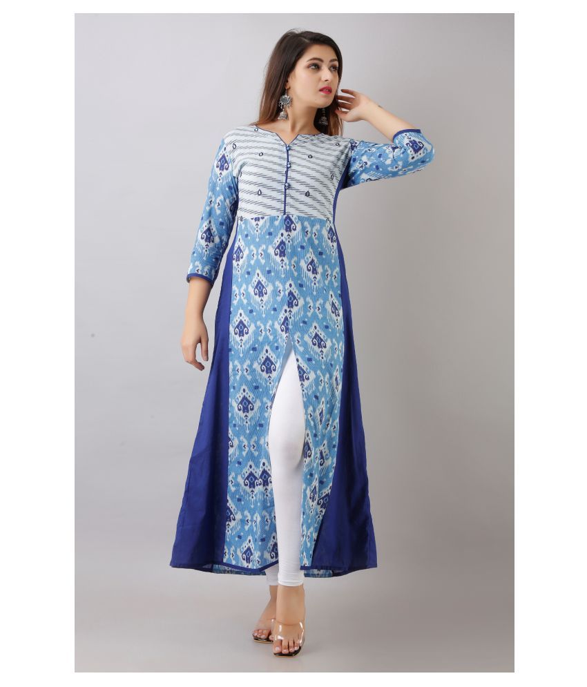     			SAART BUNAAI - Blue Cotton Women's Front Slit Kurti