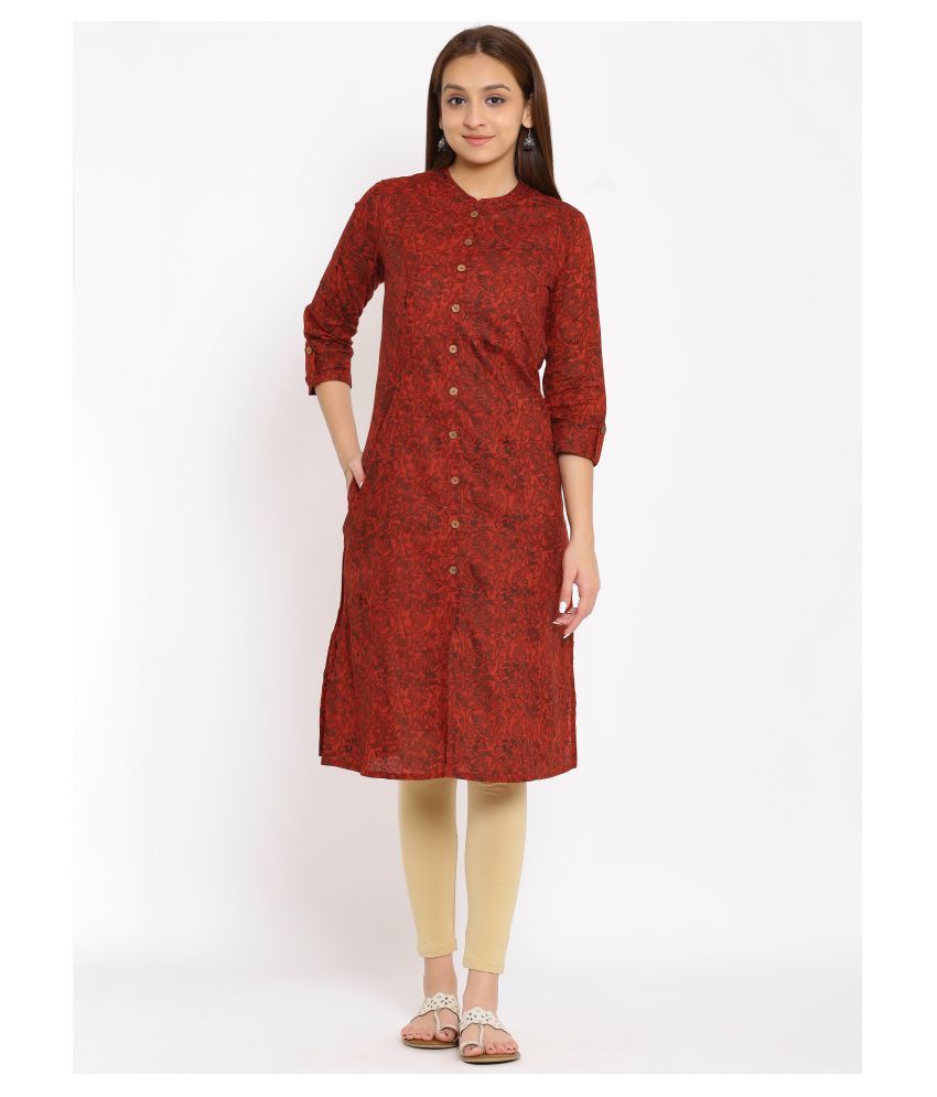     			SAART BUNAAI - Maroon Cotton Women's Front Slit Kurti ( Pack of 1 )