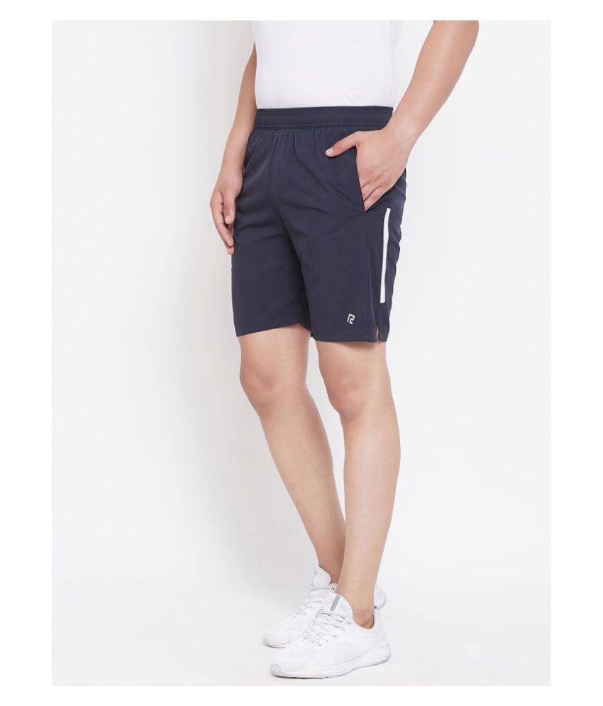 RANBOLT Navy Polyester Lycra Fitness Shorts