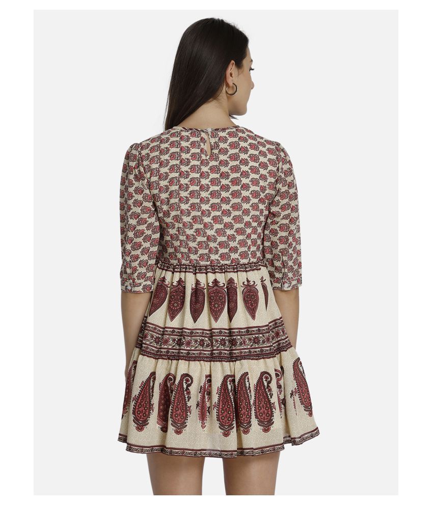 Yaadleen Polyester Beige Fit And Flare Dress - Buy Yaadleen Polyester Beige Fit And Flare Dress 