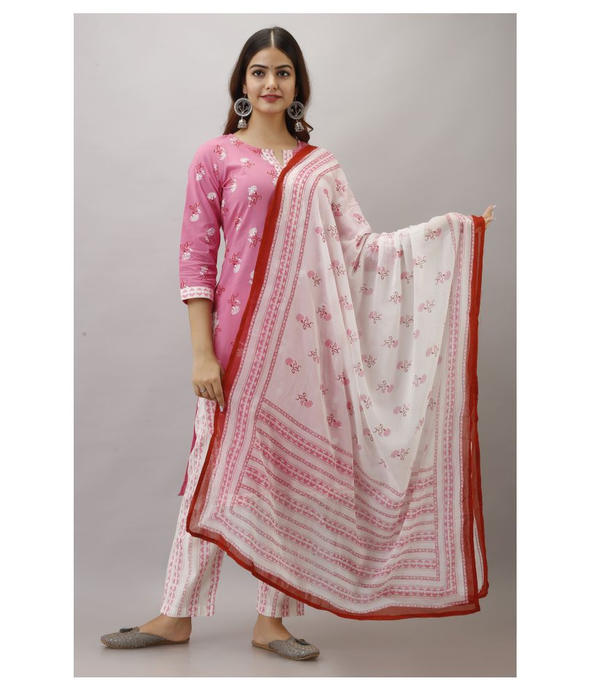     			FABRR - Pink Straight Cotton Women's Stitched Salwar Suit ( Pack of 1 )