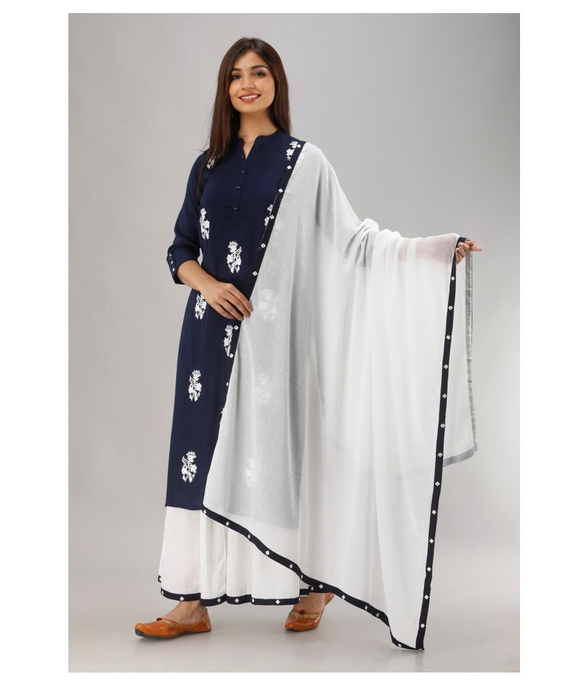     			MAUKA - Navy Straight Rayon Women's Stitched Salwar Suit ( Pack of 1 )