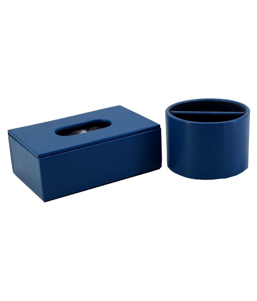 Thylable Tissue Box & Pen Stand for Office Table Organizer - Blue