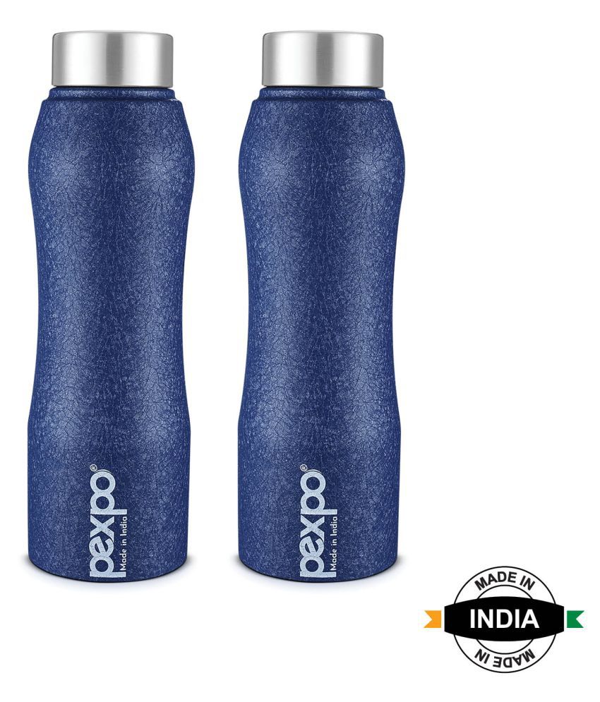     			PEXPO 1000 ml Stainless Steel Fridge Water Bottle (Set of 2, Blue, Bistro)