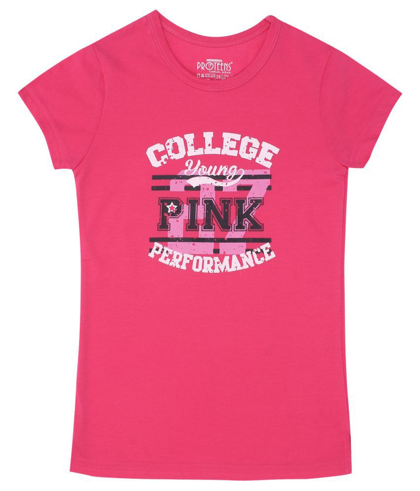     			Proteens Girls Pink Printed Round Neck Tshirts