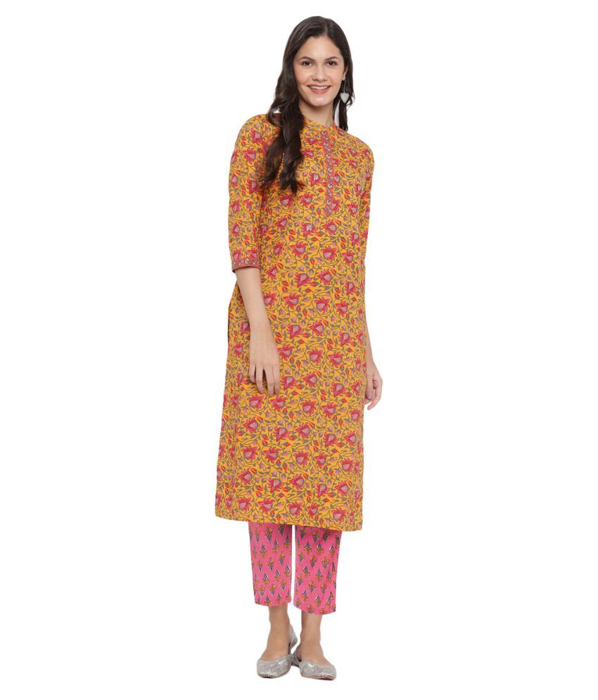     			Vbuyz Cotton Kurti With Pants - Stitched Suit