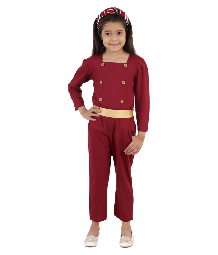     			Kids Cave - Maroon Rayon Girls Jumpsuit ( Pack of 1 )