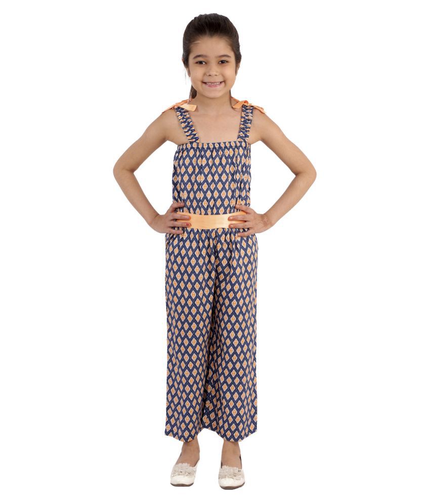     			Kids Cave - Blue Rayon Girls Jumpsuit ( Pack of 1 )