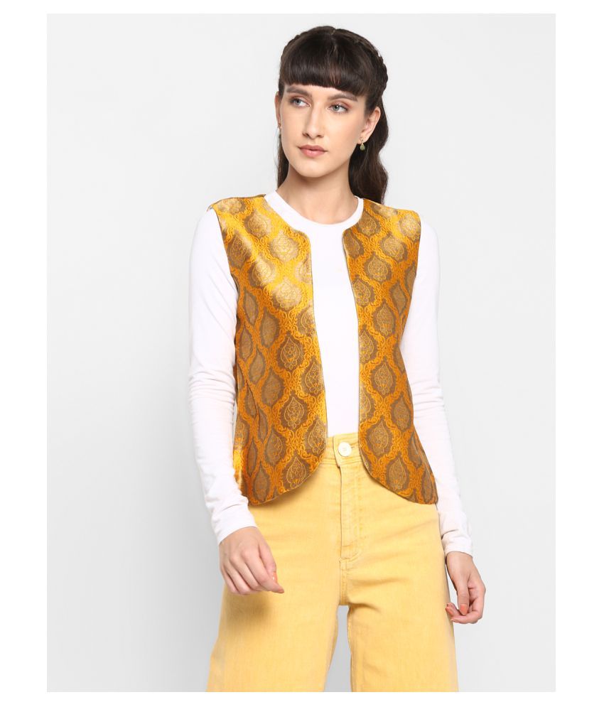     			Hangup Silk Yellow Ethnic Jacket