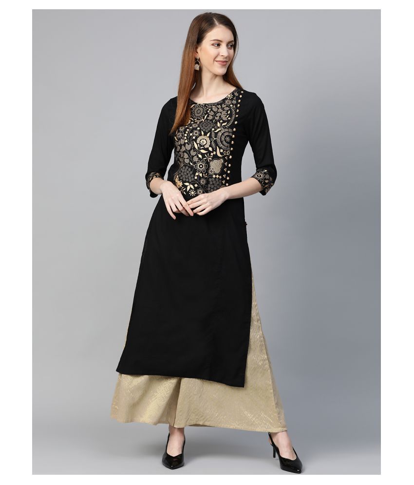     			KSUT Black Cotton Straight Kurti