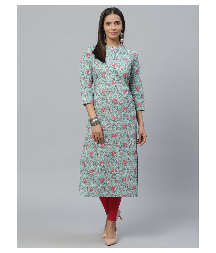     			KSUT Green Cotton Straight Kurti