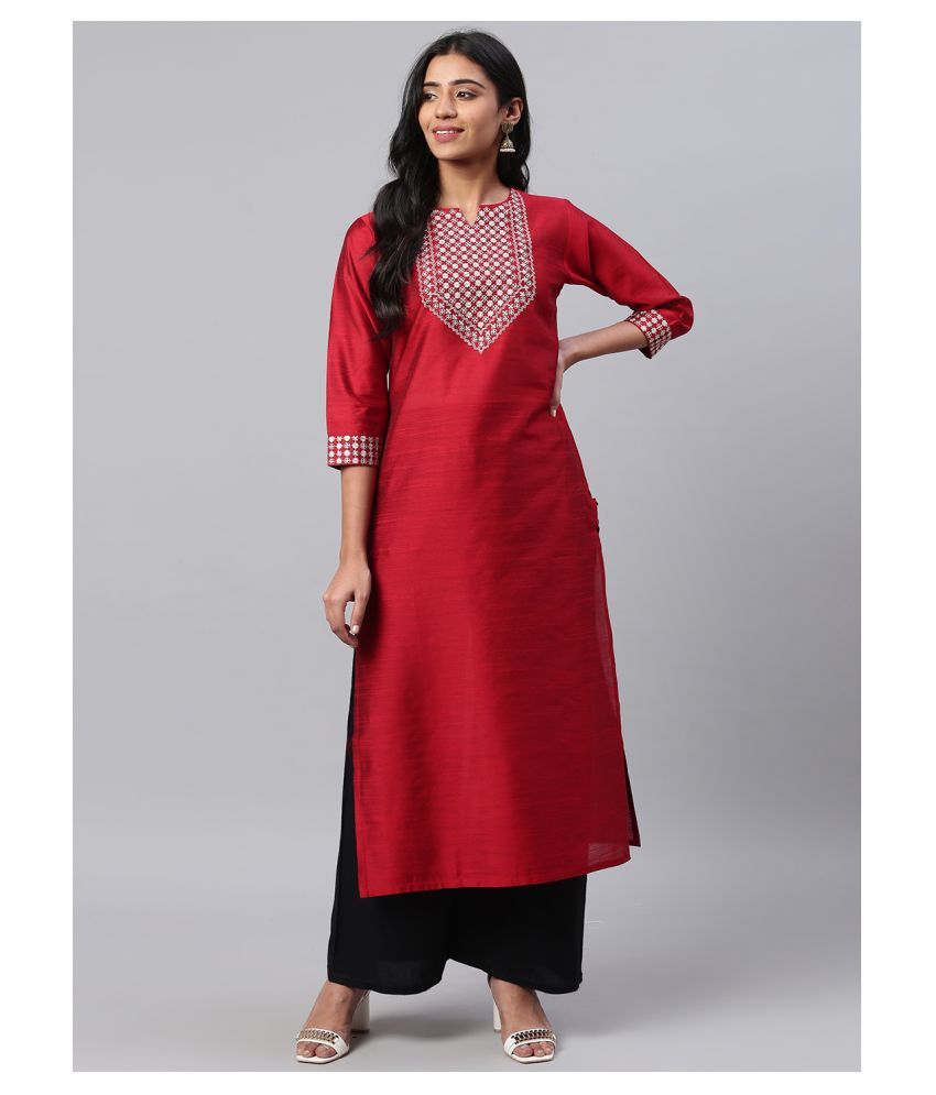     			KSUT Maroon Silk Straight Kurti