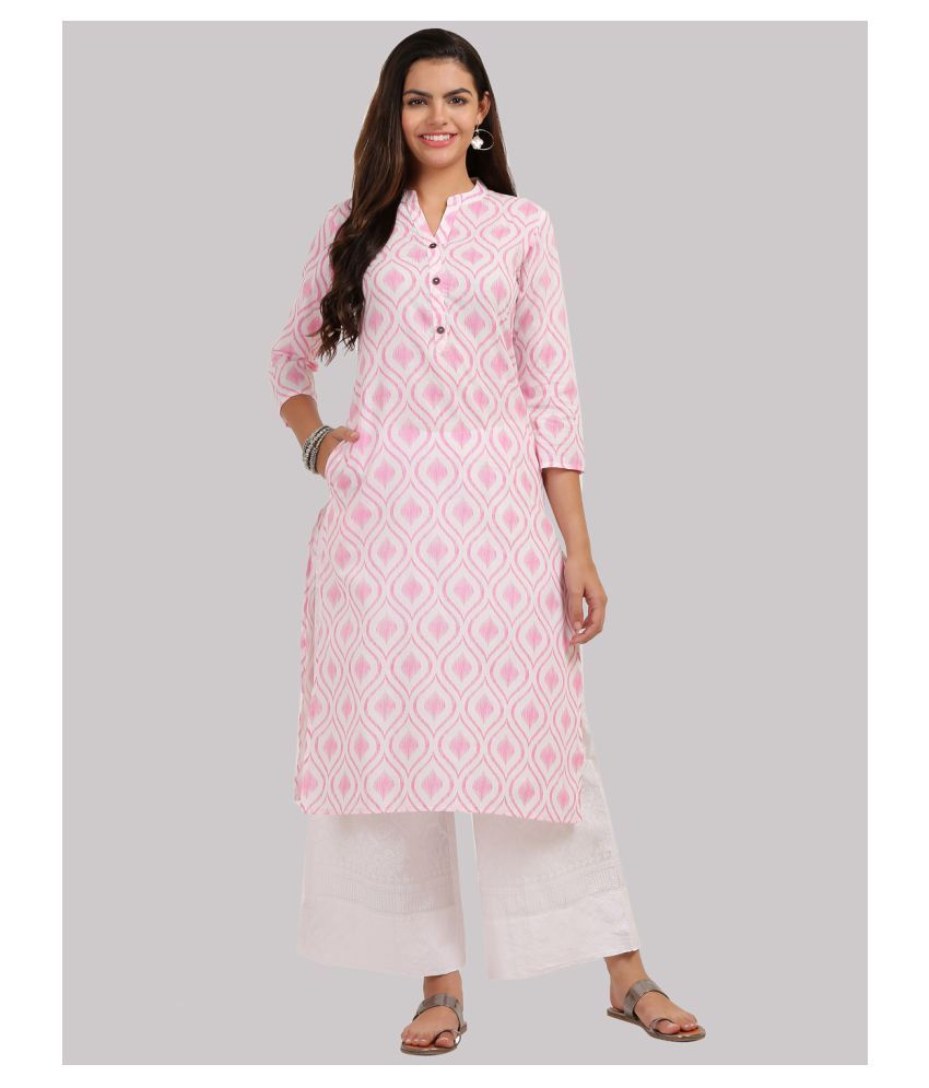     			KSUT White Cotton Straight Kurti