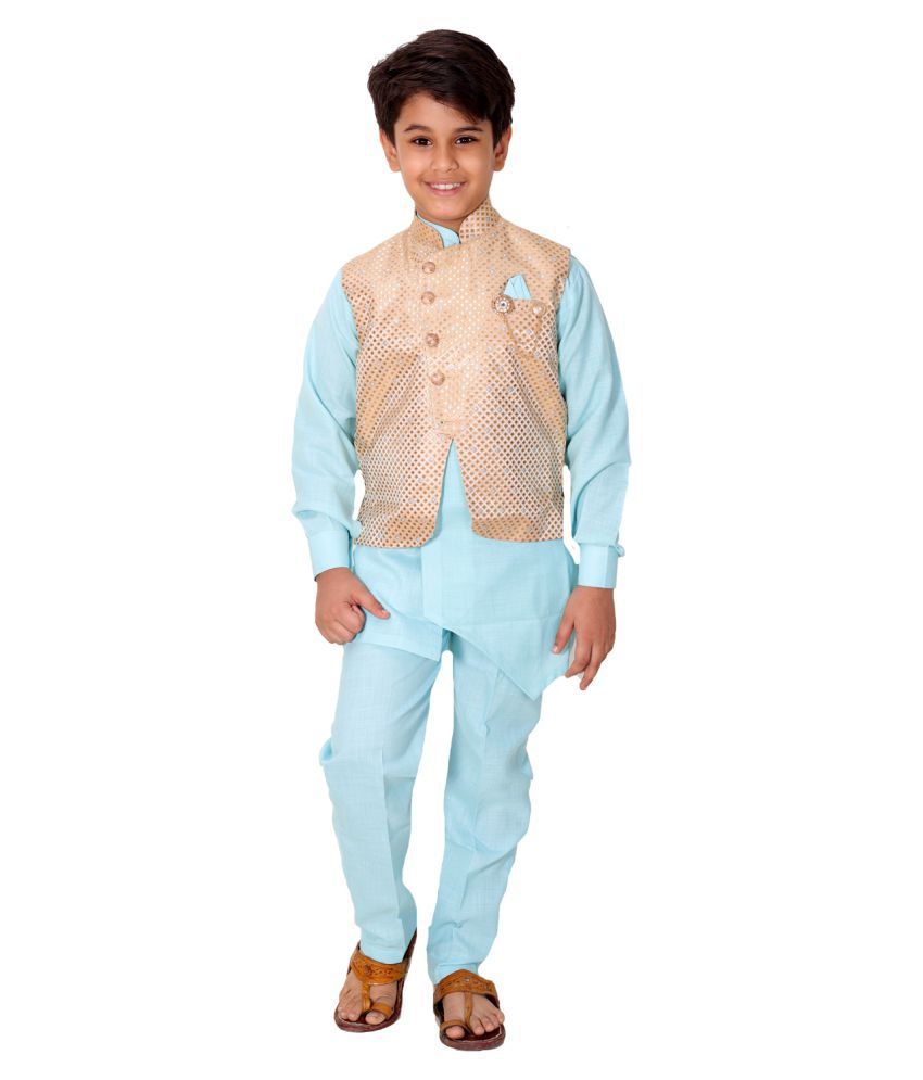     			\nFourfolds Ethnic Wear Kurta Pyjama with Waist Coat Jacket for Kids and Boys_FE606