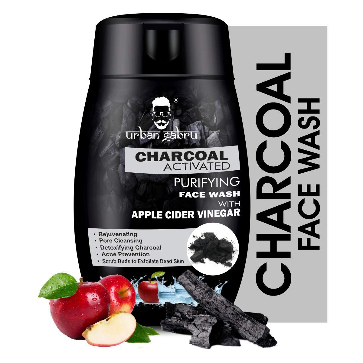 UrbanGabru Charcoal Face Wash with Apple Cider Vinegar for Pimple/Acne Control and Clear Glowing Skin 120gm