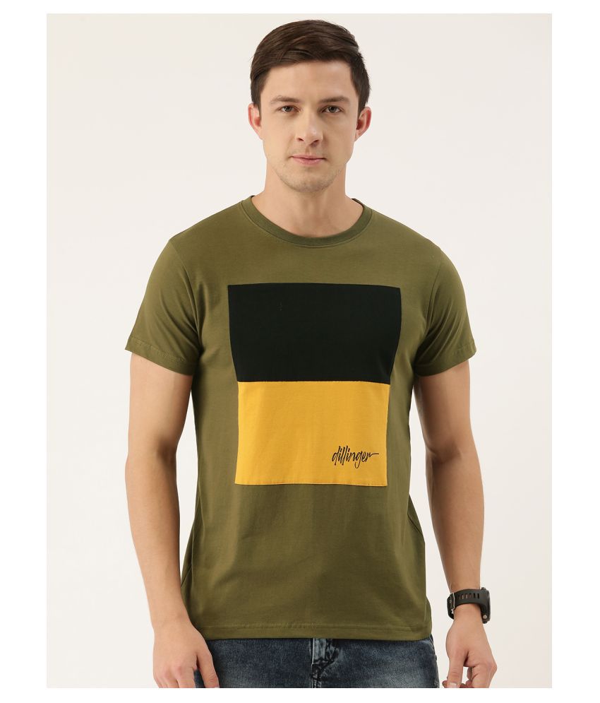     			Dillinger Cotton Green Color Block T-Shirt
