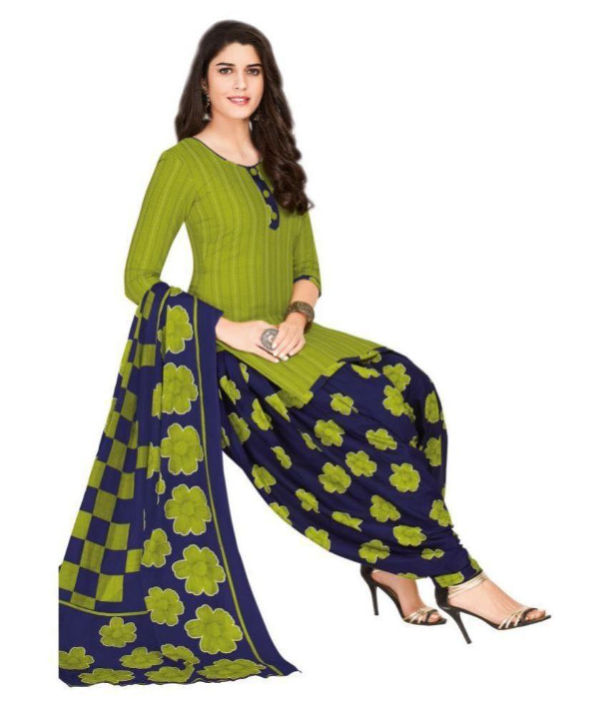     			shree jeenmata collection - Green Straight Cotton Women's Stitched Salwar Suit ( Pack of 1 )