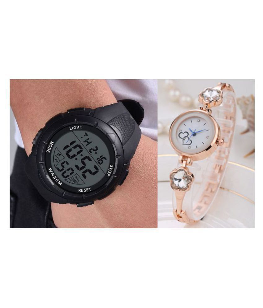     			Black 5.11 M Silicon Digital with white stone Blossom Design Ethnic rose gold Bracelet women analog watch