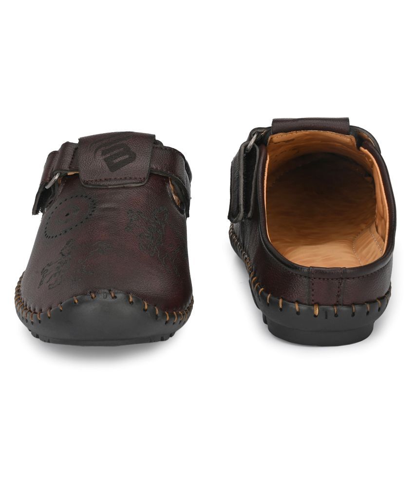 bucik men brown synthetic slip on leather sandals