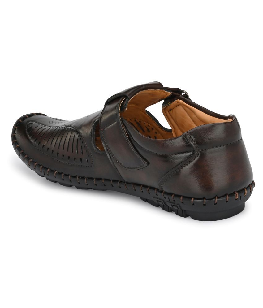 bucik men brown synthetic slip on leather sandals