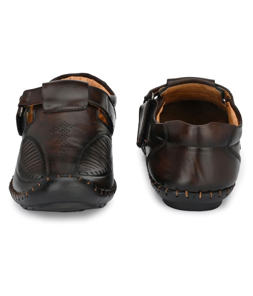 bucik men brown synthetic slip on leather sandals