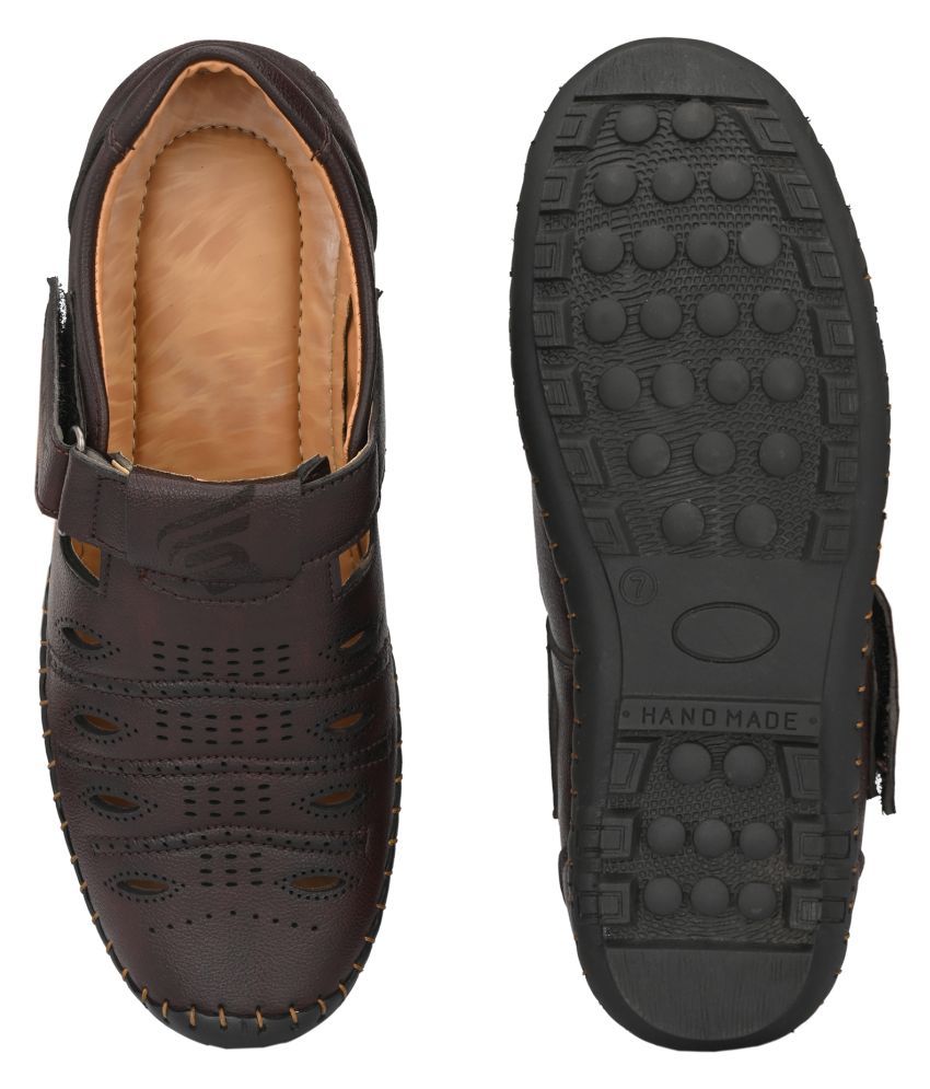 bucik men brown synthetic slip on leather sandals