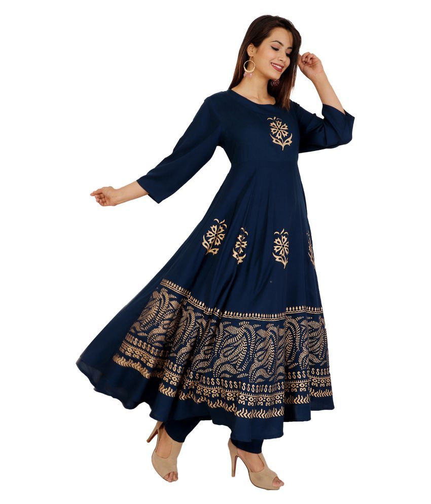     			Lee Moda - Navy Blue Anarkali Rayon Women's Stitched Salwar Suit ( Pack of 1 )