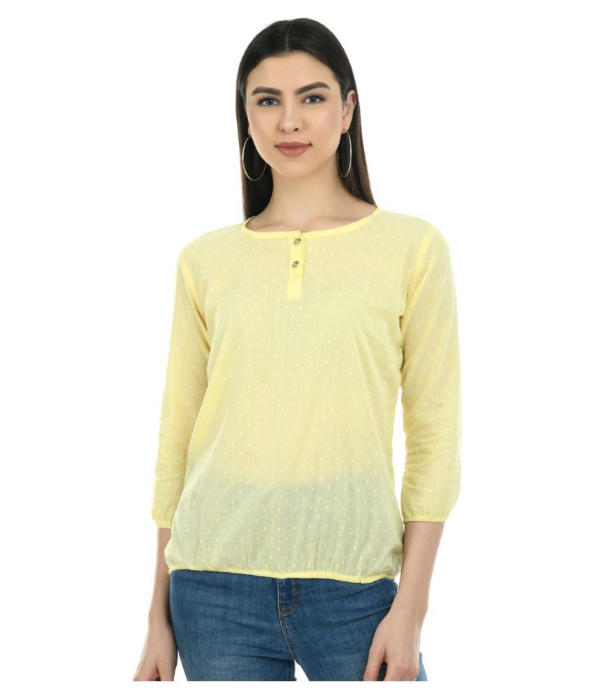     			SAAKAA Cotton Regular Tops - Yellow