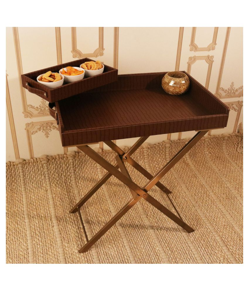 CasaGold Foldable Leather Tray Table with Metal Stand & Free Small