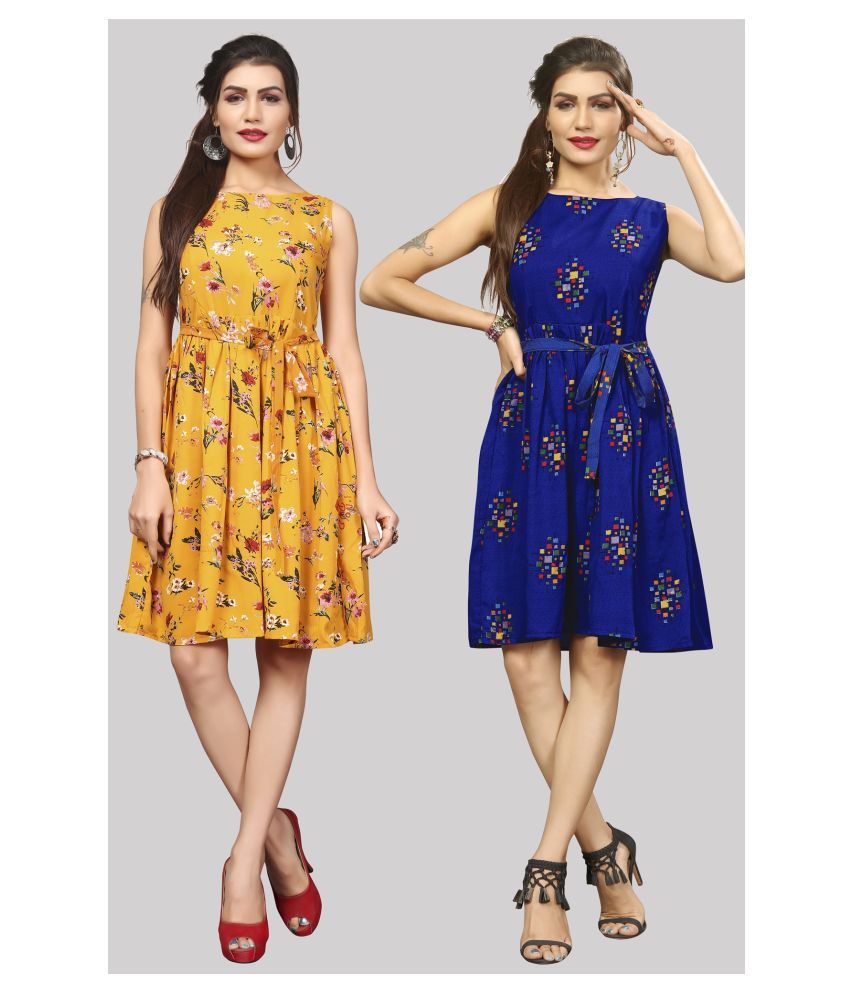     			Hiva Trendz Crepe Multi Color Fit And Flare Dress