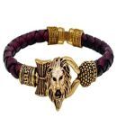 db enbloc One Sided Lion Head Trishul Damru Gold Plated Mahakal Shiva Genuine Leather Brown Dyed Rope Wrist Band/Belt Bahubali Kada Bracelet Cum Rakhi for Men/Women for Men & Women