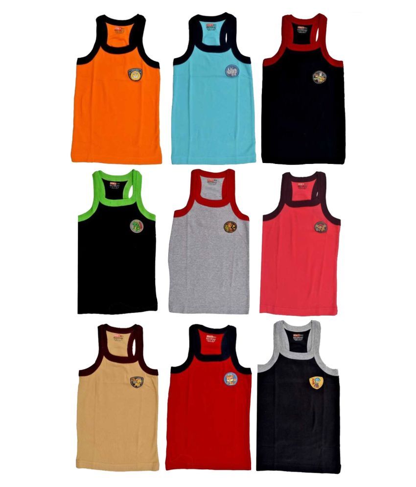     			Dixcy Bold Cotton Multicolor Sleeveless Vests for Kids/Boys - Pack of 9