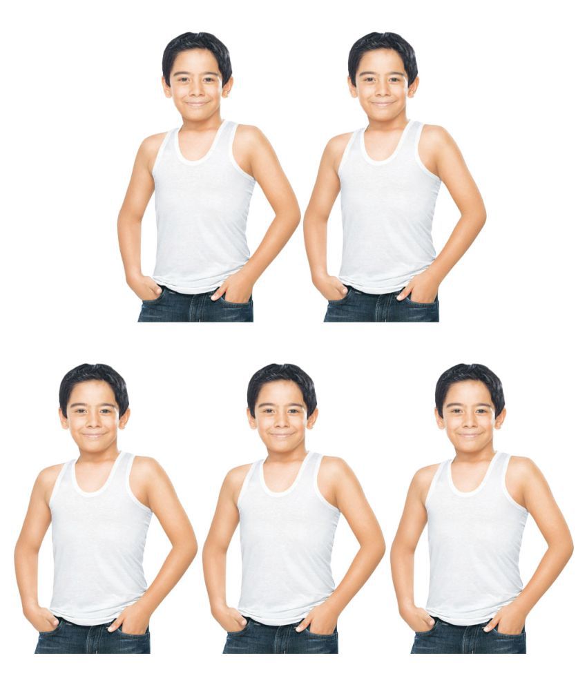     			Dixcy Scott Clasz Cotton White Sleeveless Vests for Kids/Boys - Pack of 5