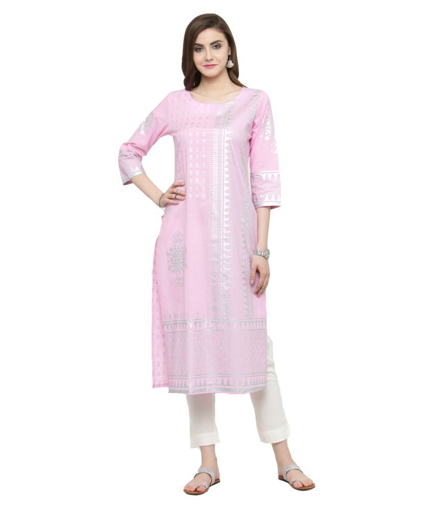     			KSUT Pink Cotton Straight Kurti