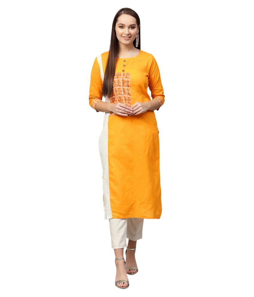     			KSUT Yellow Cotton Straight Kurti