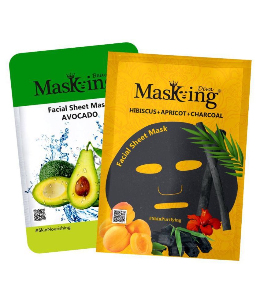     			Masking BeautyDiva Avocado, Hibiscus, Apricot and Charcoal Face Sheet Mask Masks 50 ml Pack of 2