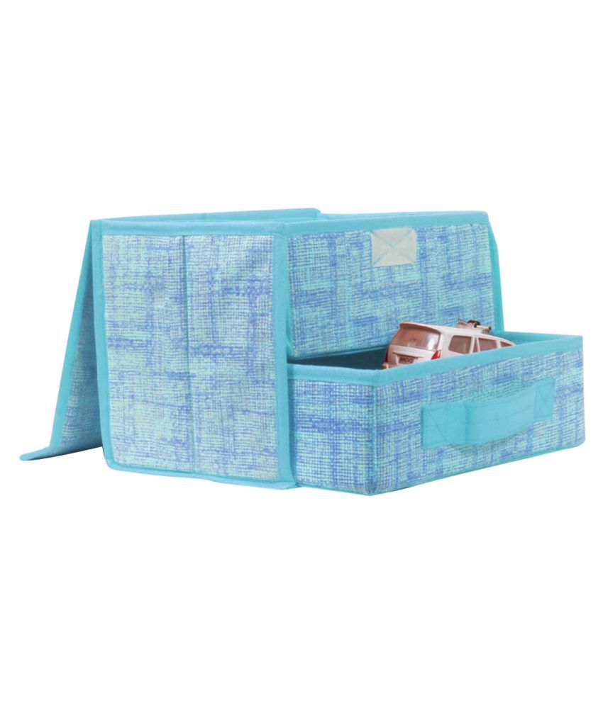     			PrettyKrafts Jute Fabric Storage Box Storage Bins with Handle Drawer Organiser with Lid Folding Storage Bins Box Containers for Socks, Underwear, Bras, Ties 1+1 drawer- Blue