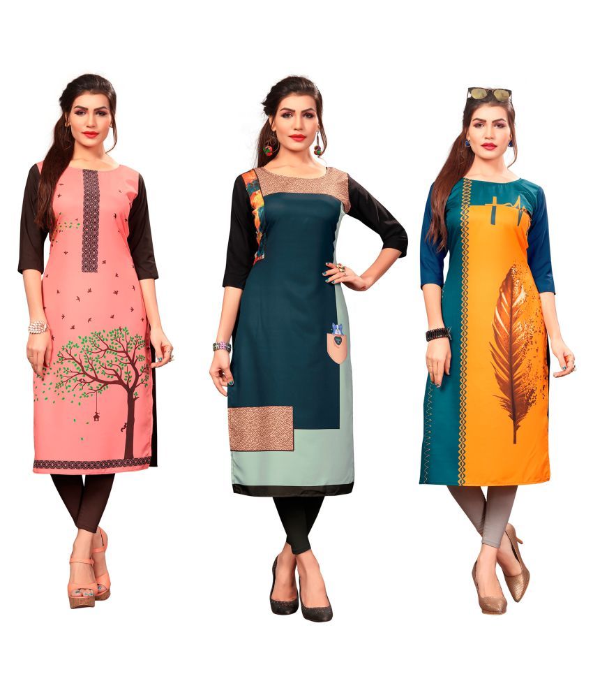     			HivaTrendz Multicolor Crepe Straight Kurti