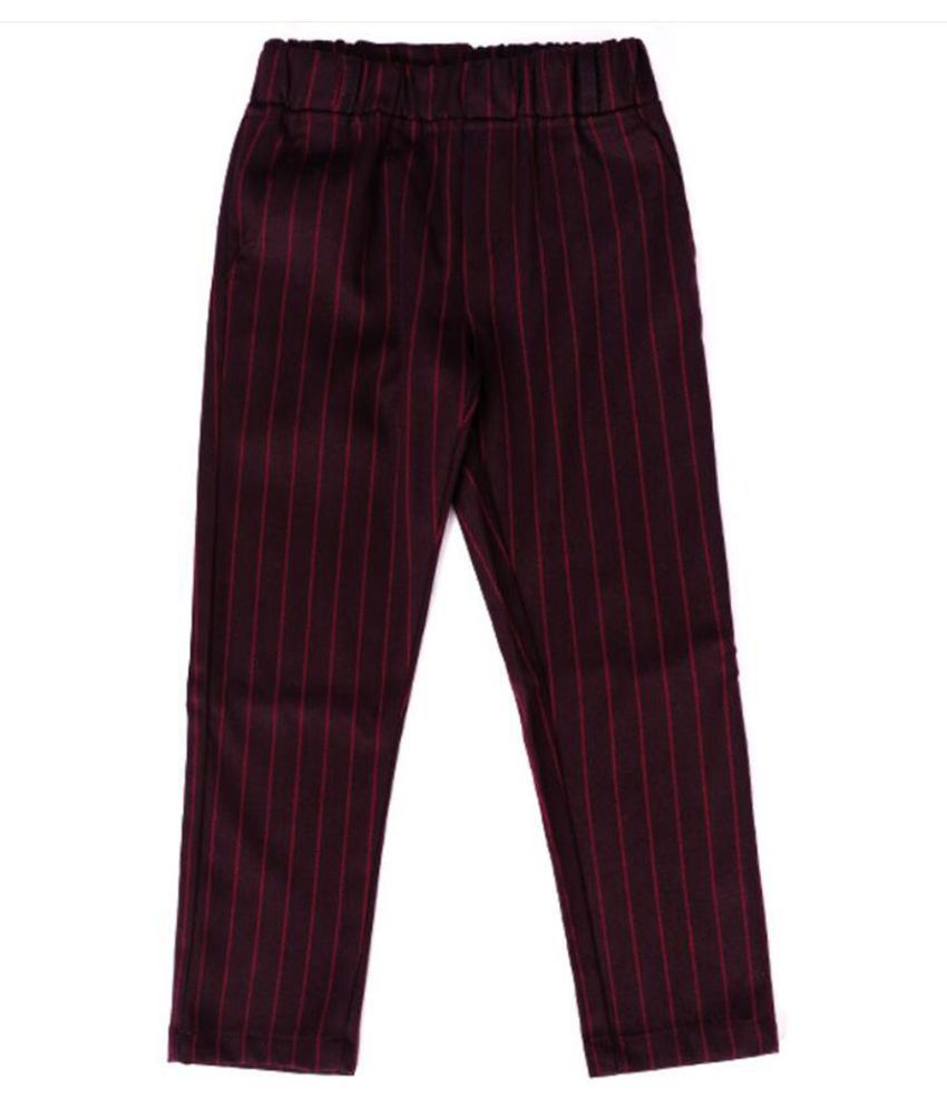 Hopscotch Boys Polyester And Cotton Vertical Stripes Waistcoat & Pant Set in Red Color For Ages 8-9 Years (HWT-3103374)