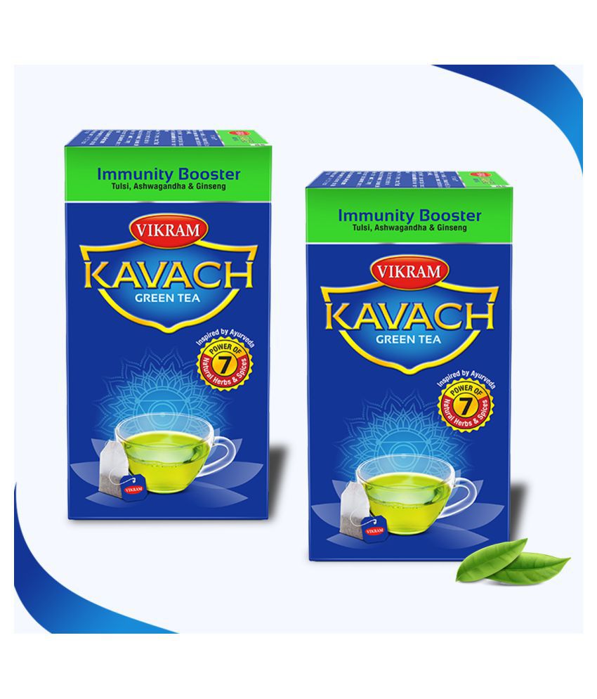     			Vikram Kavach Immunity Booster Green Tea |Power Of 7 Spices (Ginger,Tulsi,Clove,Cardamom,Ashwagandha,Cinnamon,Ginseng) |50 teabags(50g,Box of 2)-100g