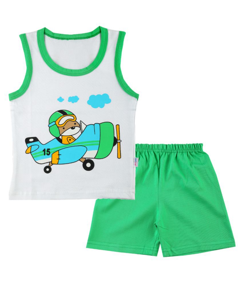     			CATCUB Boy's & Girl's Cotton  Printed Clothing Set (Green)