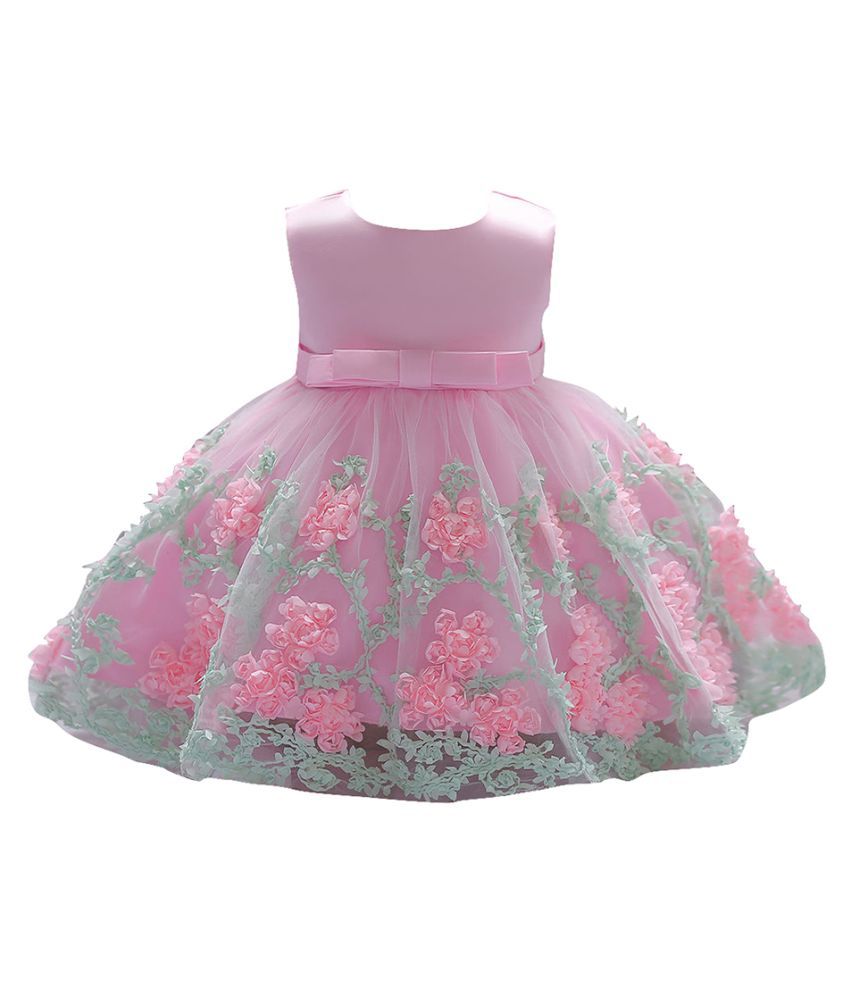Hopscotch Baby Girls Polyester Flower Embroidery 3/4 Length Party Dress ...