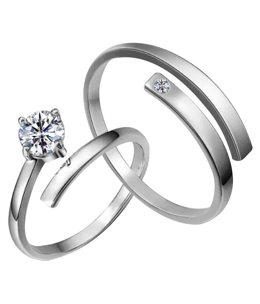     			Silverplated Amazing Solitaire His and Her Adjustable proposal couple ring For Men And Women Jewellery