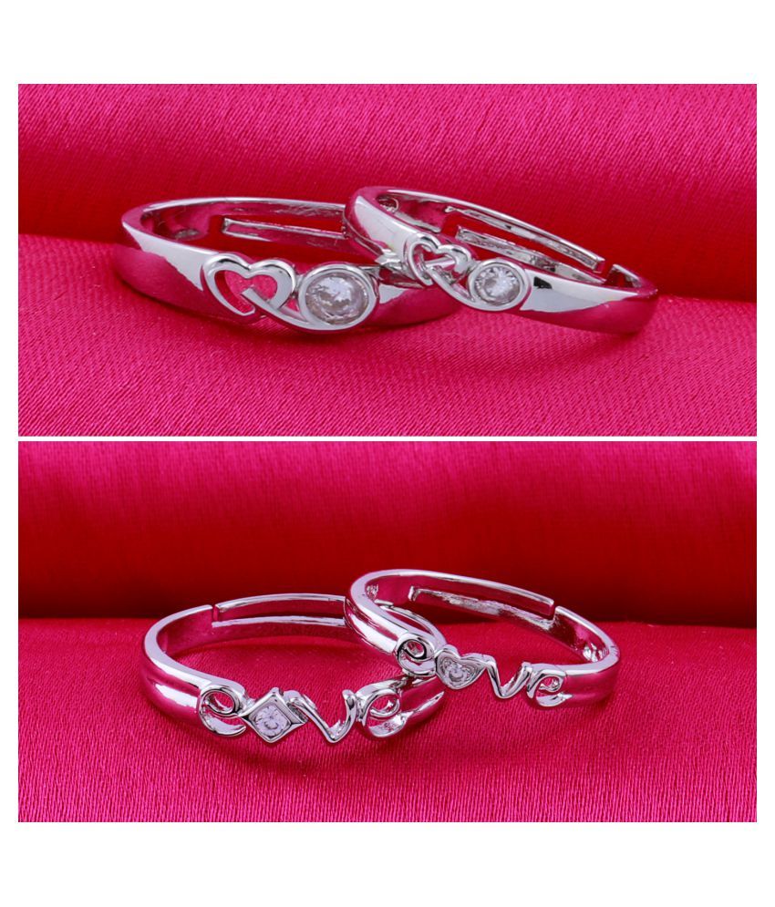     			Stylish Adjustable Couple Rings Set for lovers Silver Plated Solitaire for Men and Women 2 Pair