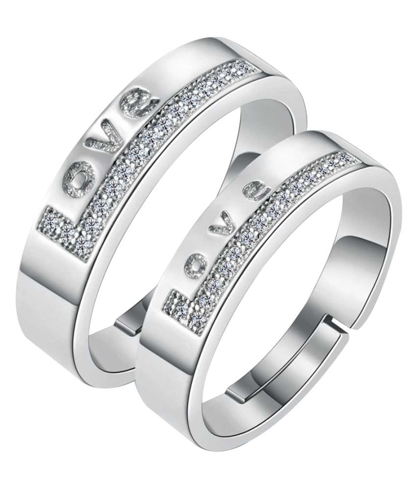     			silver plated ring simbol of love decorated of diamond adjustable couple ring for men and women.